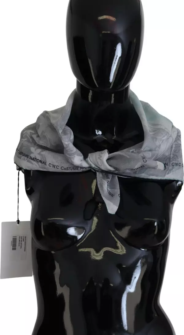 Gray Print Shawl Foulard Branded Scarf