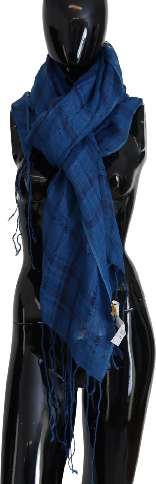 Blue Linen Shawl Foulard Fringes Scarf