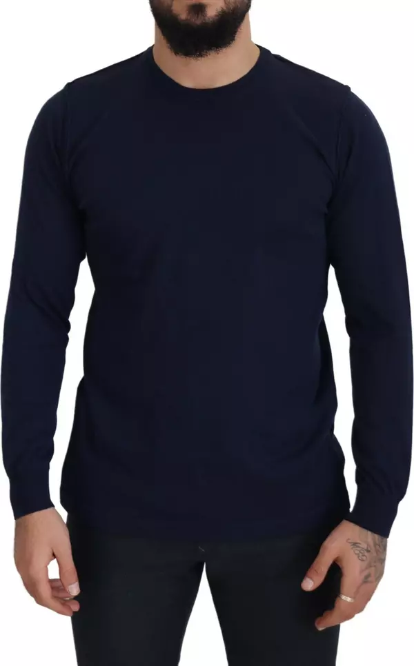 Blue Cotton Crewneck Pullover Sweater