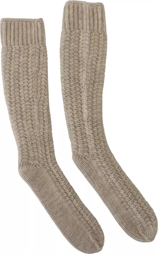 Beige Wool Knit Calf Long Women Socks