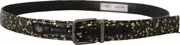 Gold Black Two-toned Leather Chrome Buckle Belt