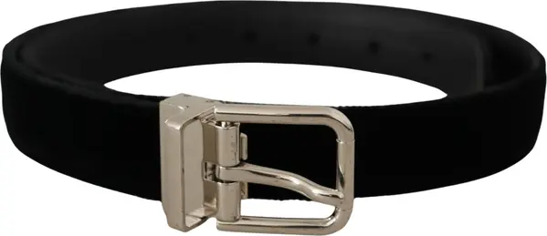 Black Velvet Silver Tone Metal Logo Buckle Belt
