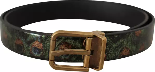Multicolor Leather Vernice Pavone Bronze Metal Belt
