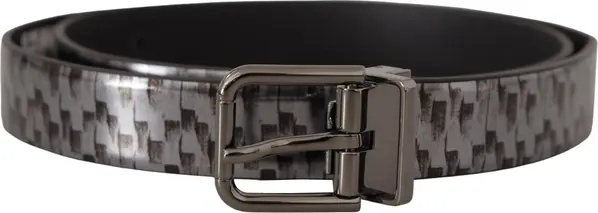 Gray Herringbone Leather Gray 3D Metal Buckle Belt