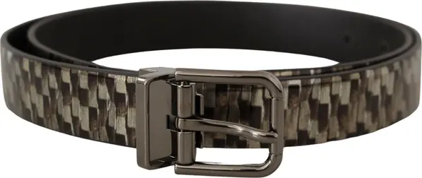 Brown Herringbone Leather Gray Belt