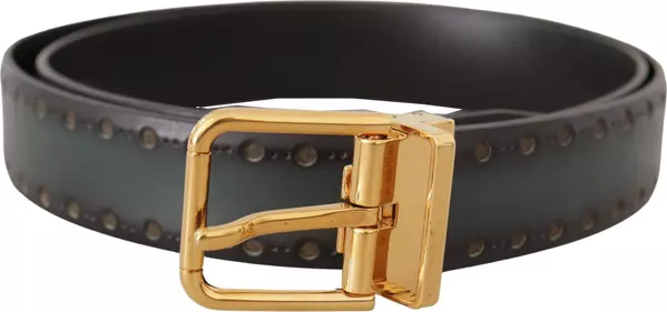 Green Perforated Leather Brass Metal Belt