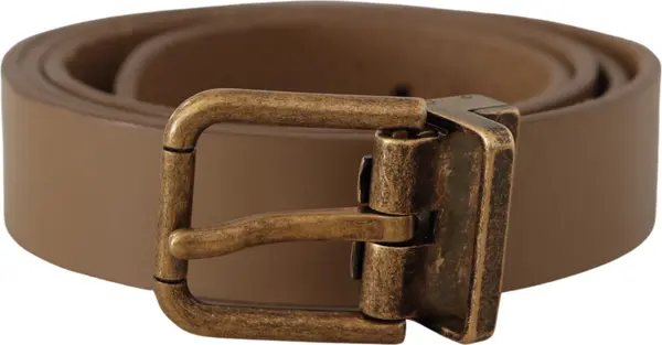 Brown Solid Leather Brass Buckle Classic Belt