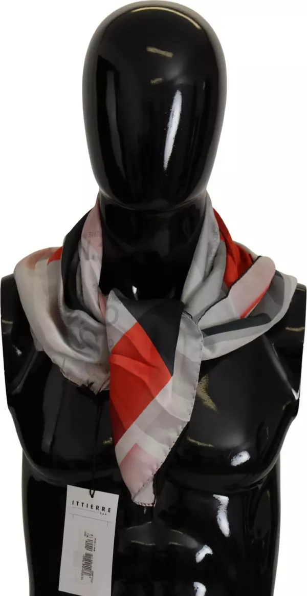 Gray Red Silk Shawl Foulard Wrap Scarf