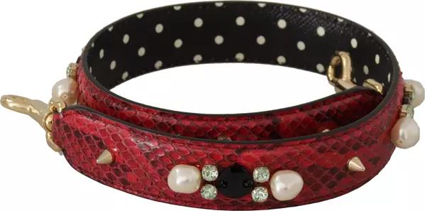 Red Exotic Leather Crystals Bag Shoulder Strap