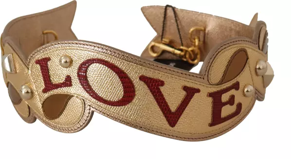 Gold Leather LOVE Patch Bag Shoulder Strap