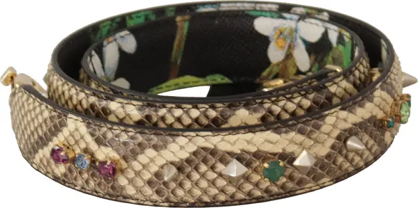 Beige Exotic Leather Crystals Reversible Shoulder Strap