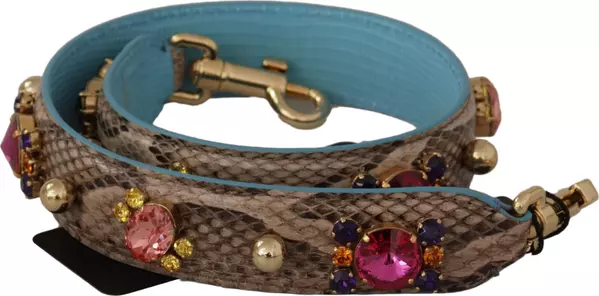 Brown Exotic Leather Crystals Shoulder Strap