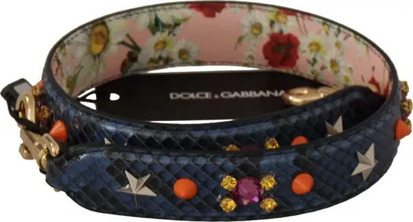 Blue Exotic Leather Crystals Reversible Shoulder Strap