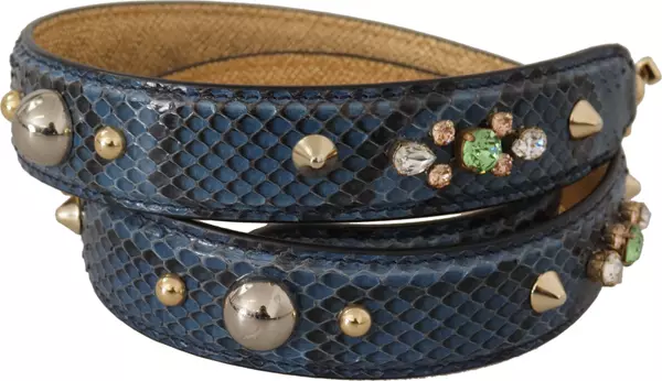 Blue Exotic Leather Crystals Shoulder Strap