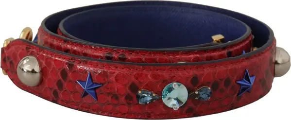 Red Exotic Leather Crystals Shoulder Strap