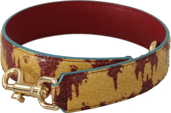 Yellow Red Leather Gold Tone Shoulder Strap