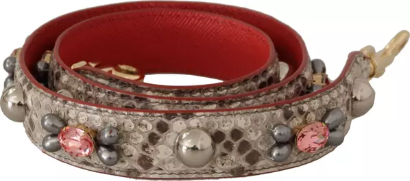 Beige Exotic Leather Studded Shoulder Strap
