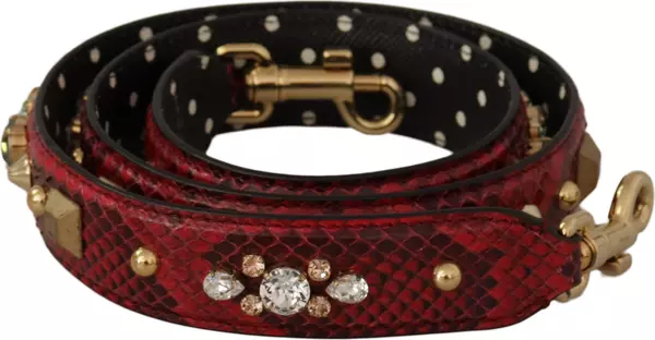 Red Python Leather Crystals Reversible Shoulder Strap