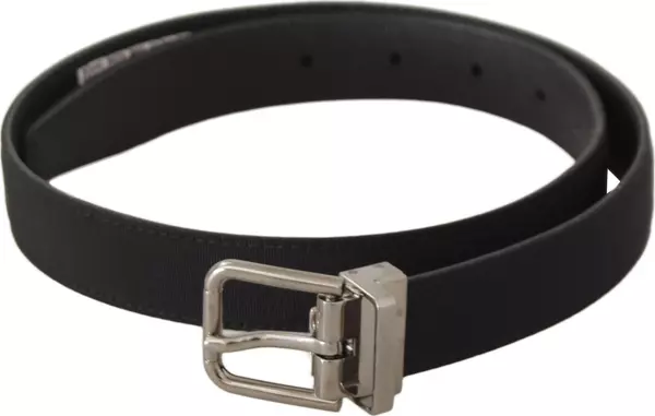 Black Canvas Leather Silver Tone Metal Buckle Belt