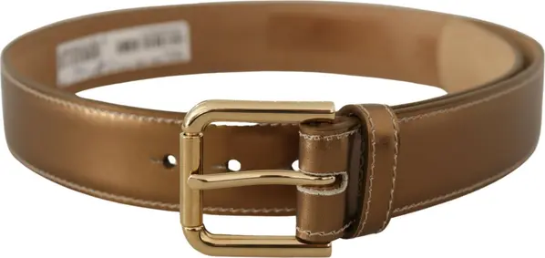 Bronze Calf Leather Gold Logo Waist Buckle Belt