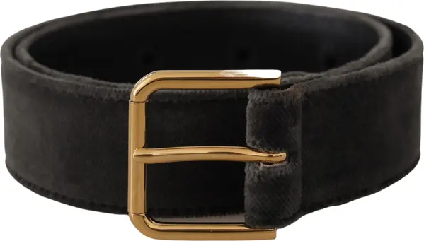 Brown Velvet Gold Tone Logo Metal Waist Buckle Belt
