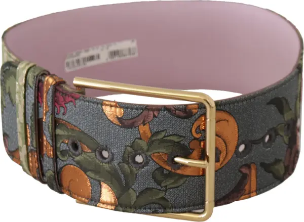 Multicolor Leather Embroidered Gold Metal Buckle Belt
