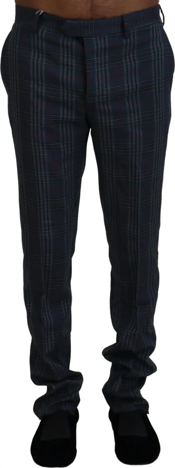 Gray Pure Wool Men Checkered Pants