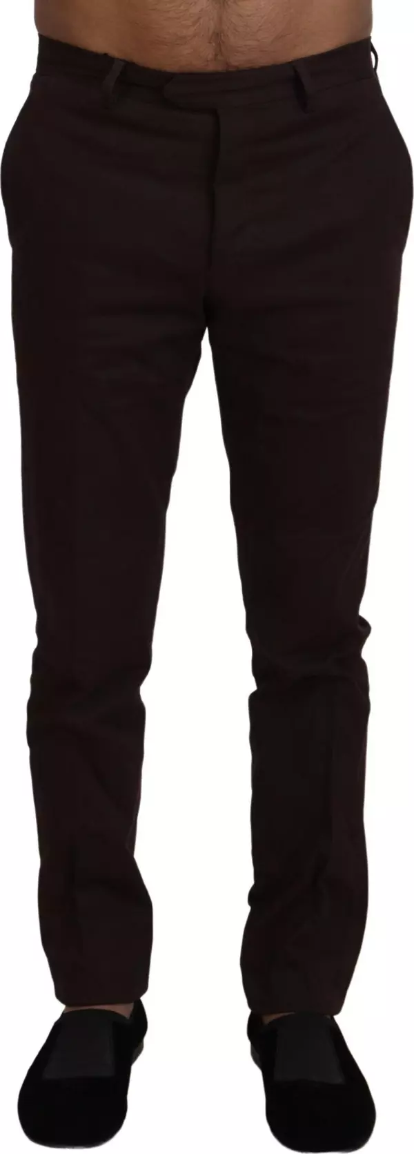 Brown Cotton Tapered Formal Men Pants