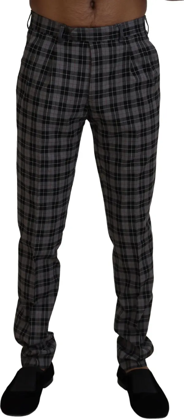 Gray Checkered Slim Fit Men Pants