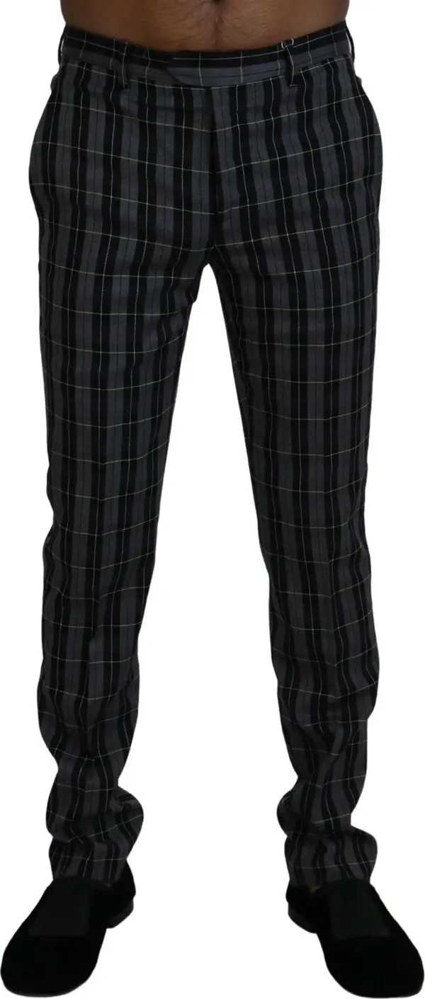 Gray Checkered Slim Fit Men Pants