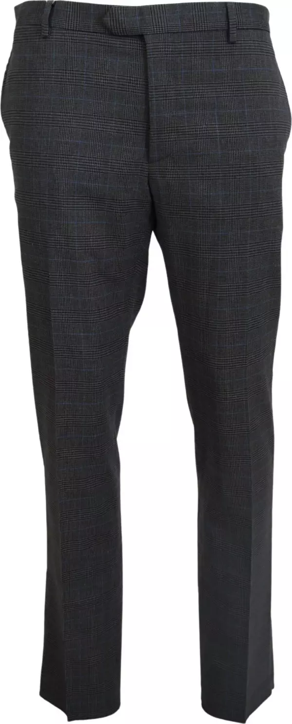 Gray Checkered Wool Dress Formal Pants