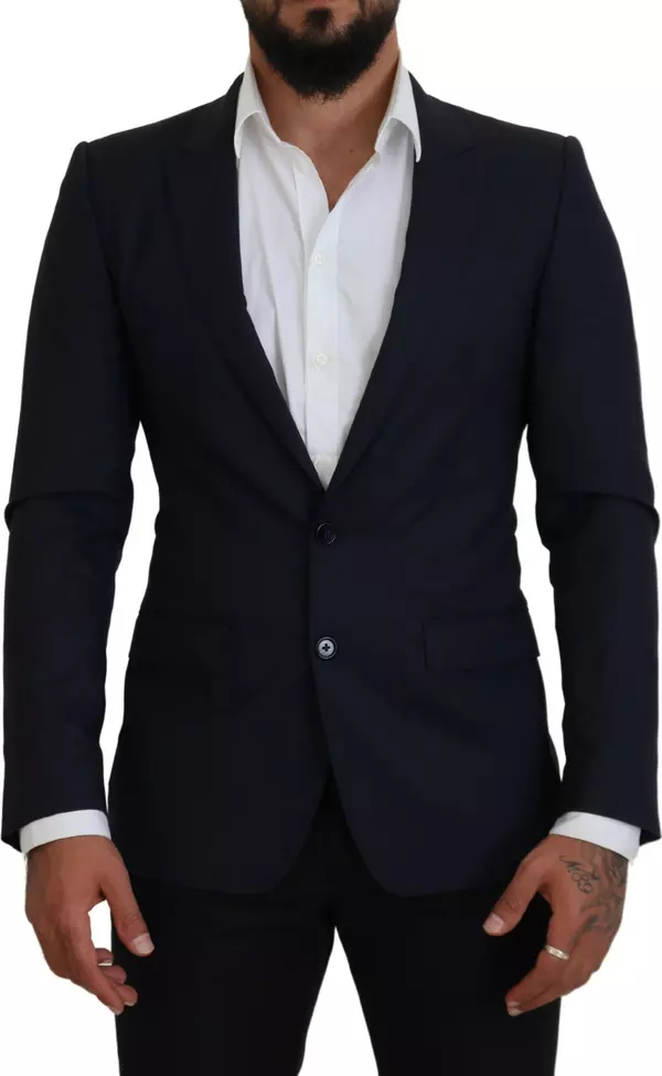 Blue Wool Slim Fit Formal Coat Blazer
