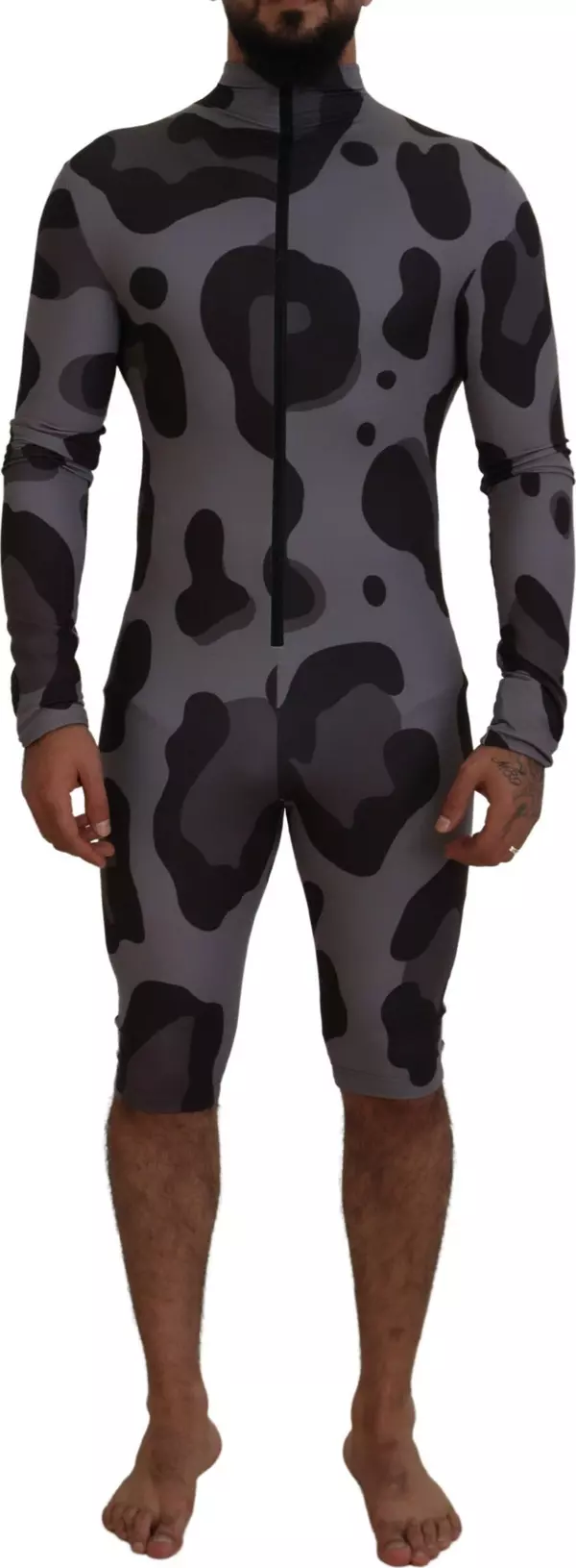 Gray Patterned Polyester Wetsuit Swimwear