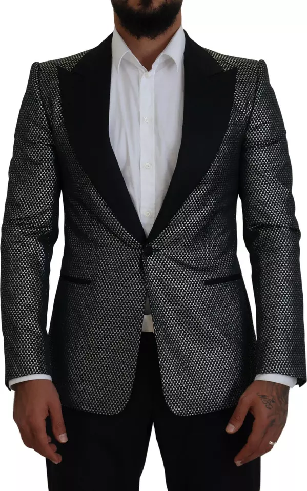 Black Silver Jacquard Slim Fit Jacket Blazer