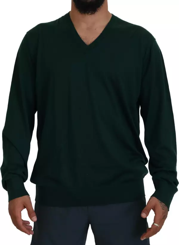 Green Cashmere V-neck Pullover Sweater