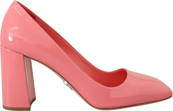 Pink Patent Leather Block Heels Pumps Classic