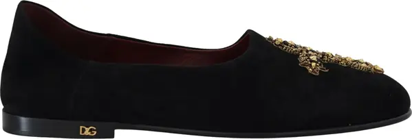 Black Suede Gold Cross Slip On Loafers Shoes