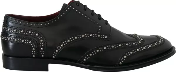 Black Leather Derby Dress Studded Shoes