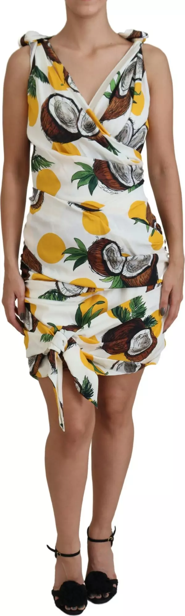 White Coconut Print Sheath Mini Silk Dress