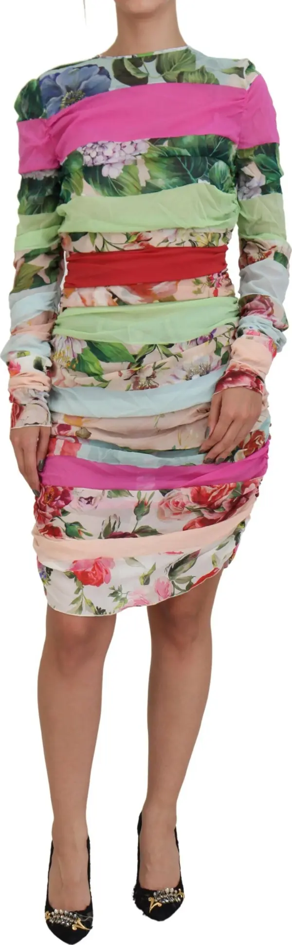 Multicolor Silk Floral Bodycon Sheath Dress