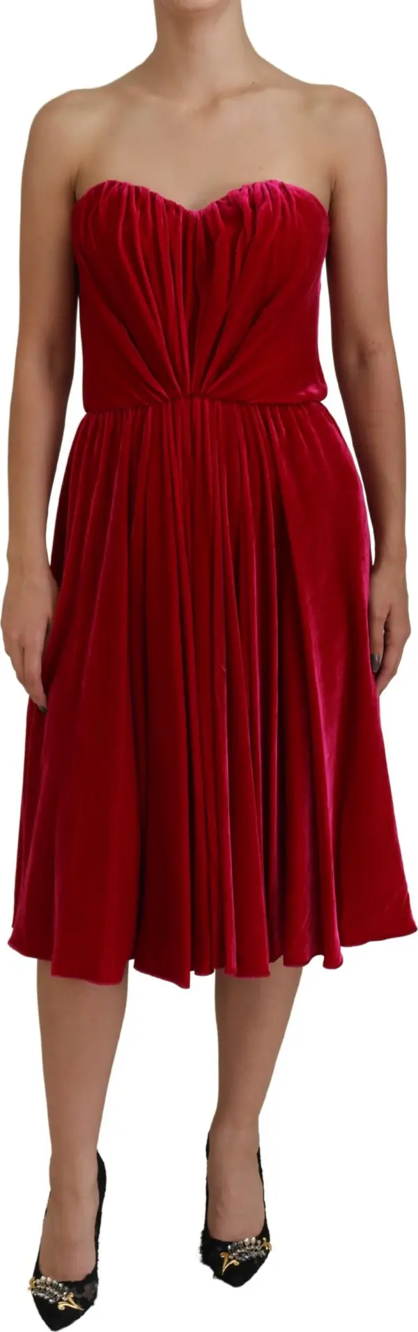 Pink Viscose Stretch Strapless A-line Dress