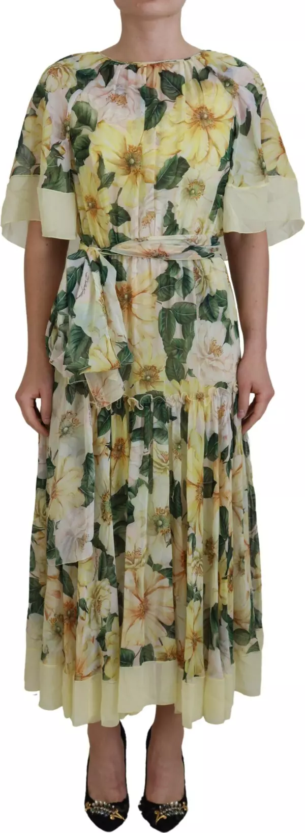 Multicolor Silk Floral Print Long Maxi Dress
