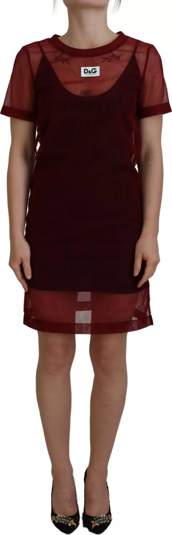 Maroon Nylon Two Layer Shift Mini Dress