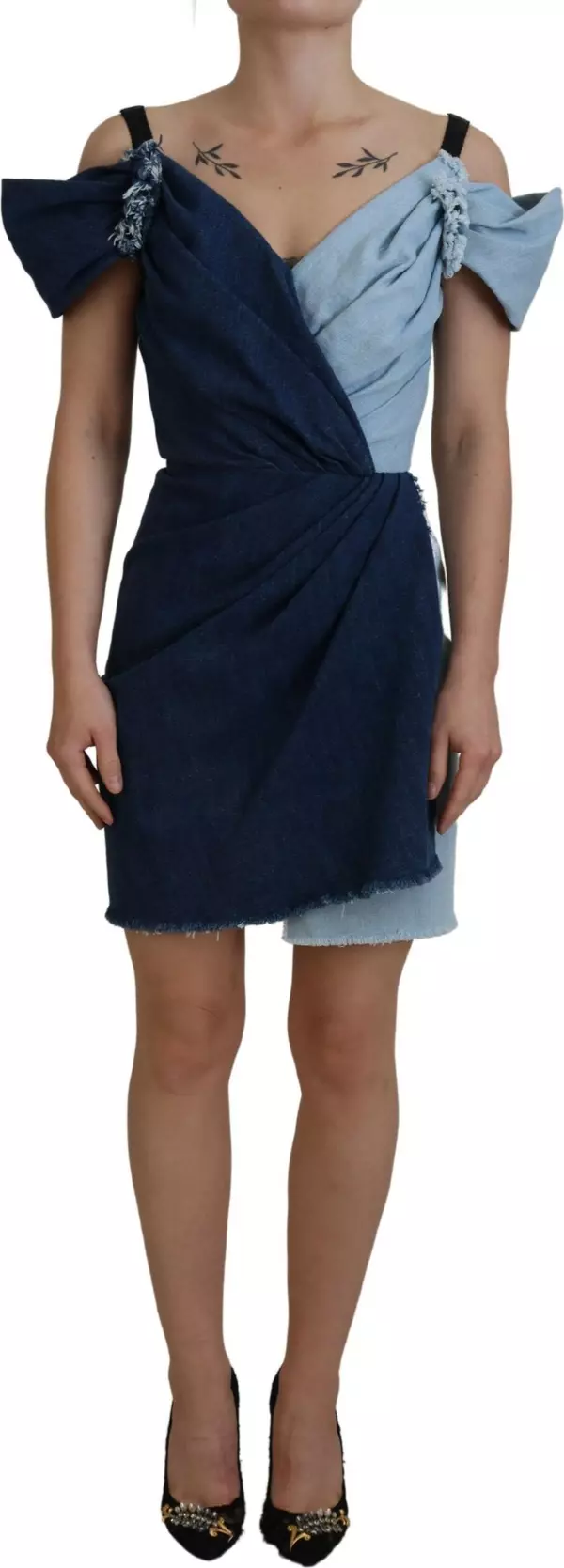 Two Tone Blue Patchwork Denim Mini Dress