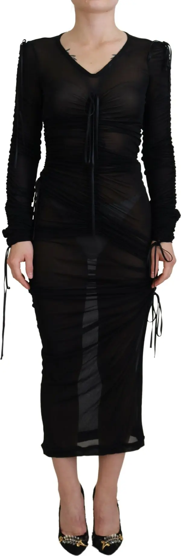 Black Viscose Bodycon Sheath Midi Dress