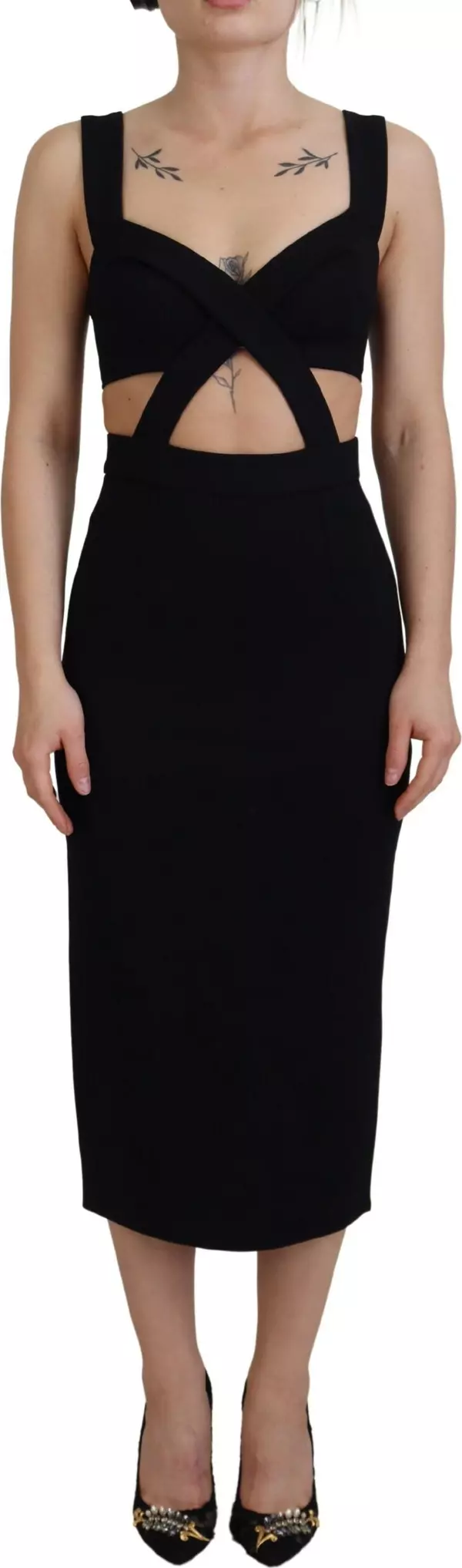 Black Viscose Bodycon Sheath Midi Dress