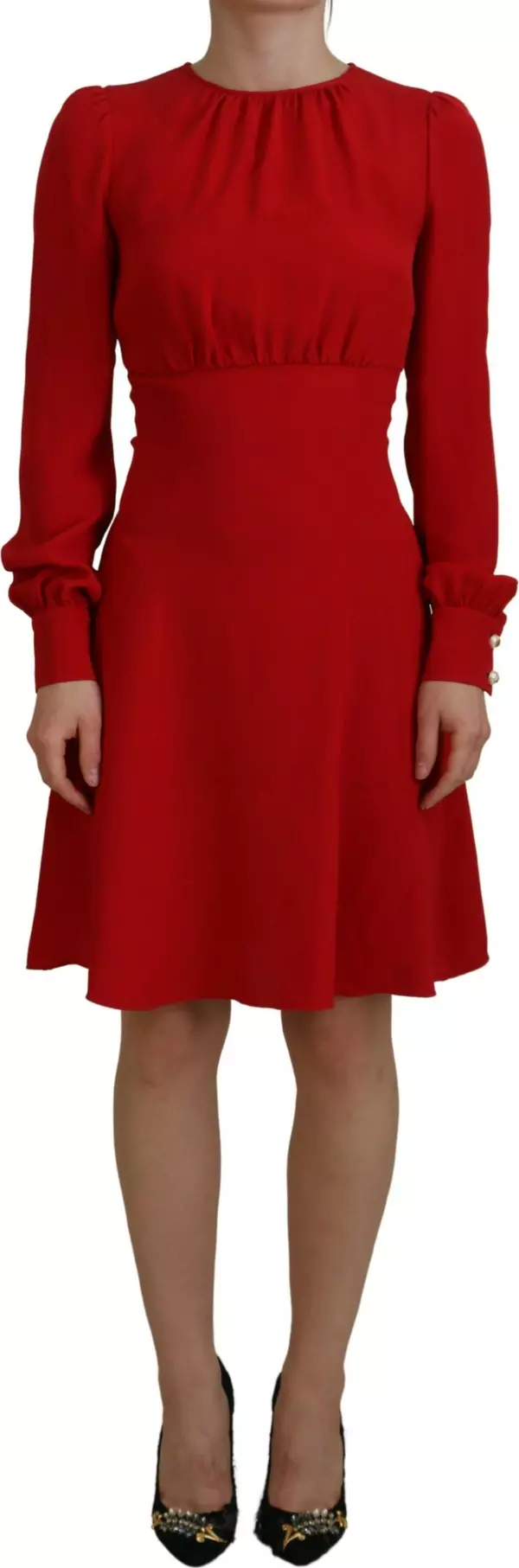Red Silk Sheath A-line Knee Length Dress