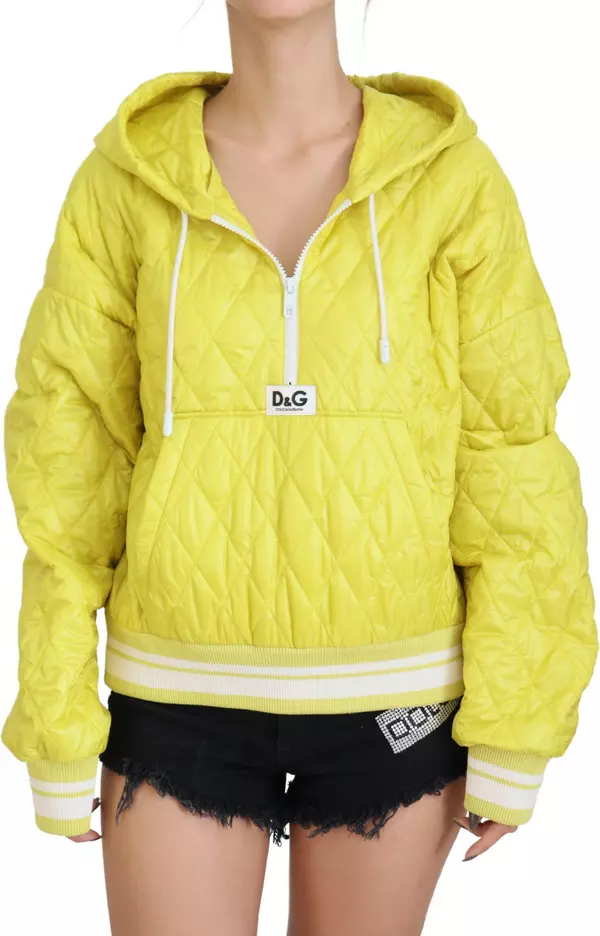 Yellow Nylon Quilted Hooded Pullover Jacket