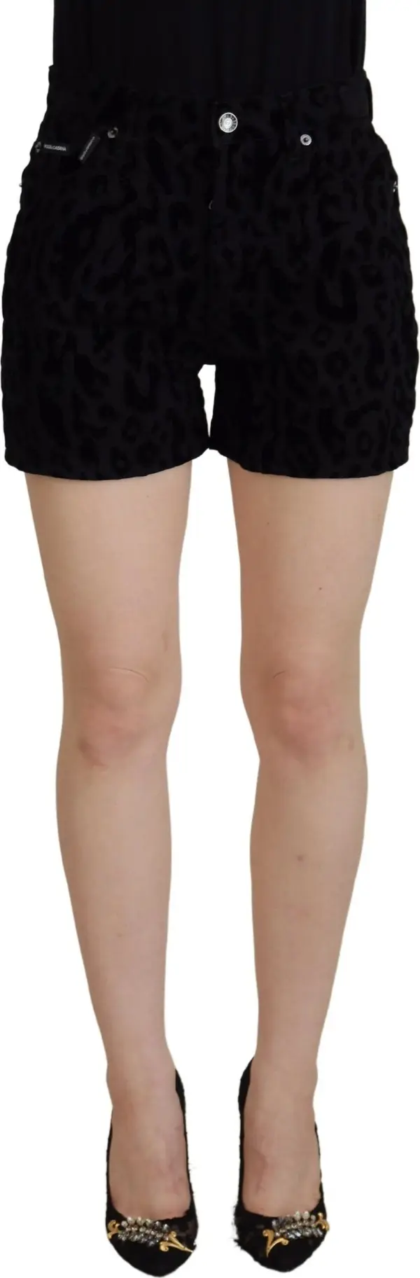 Black Denim Cotton Stretch Hot Pants Shorts