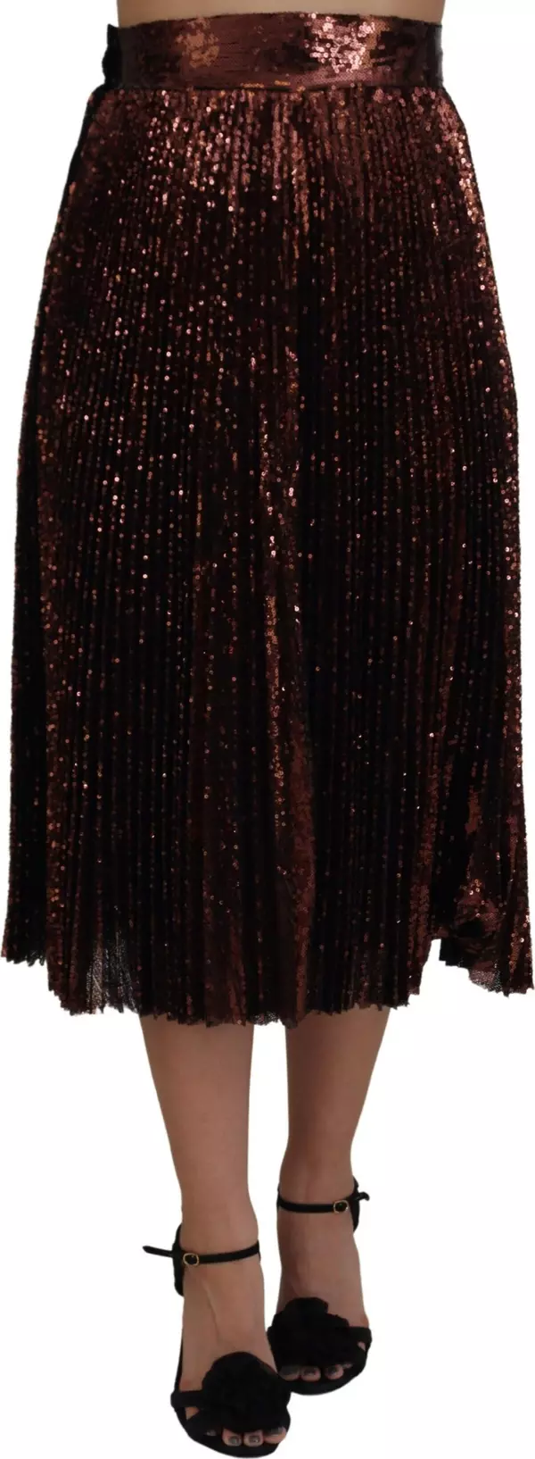 Bronze Sequined High Waist A-line Maxi Skirt